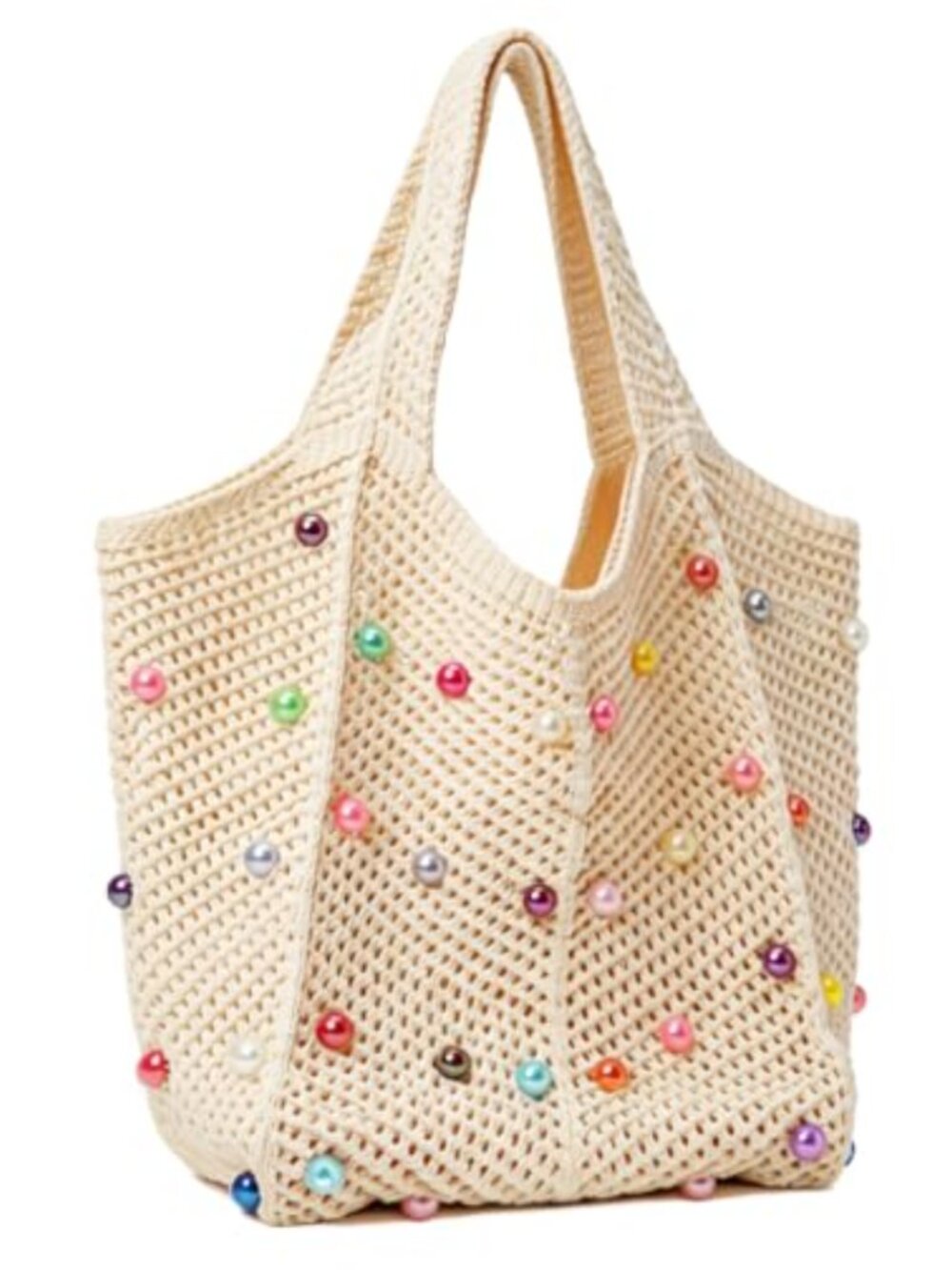 Boho Crochet Tote Bag Beaded Shoulder Bag for Beach